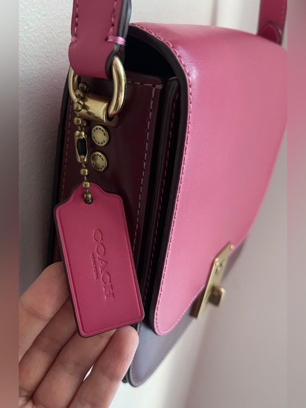 Coach Colorblock Leather Hutton Saddle Crossbody Bag with Gold Hardware - Picture 6 of 16
